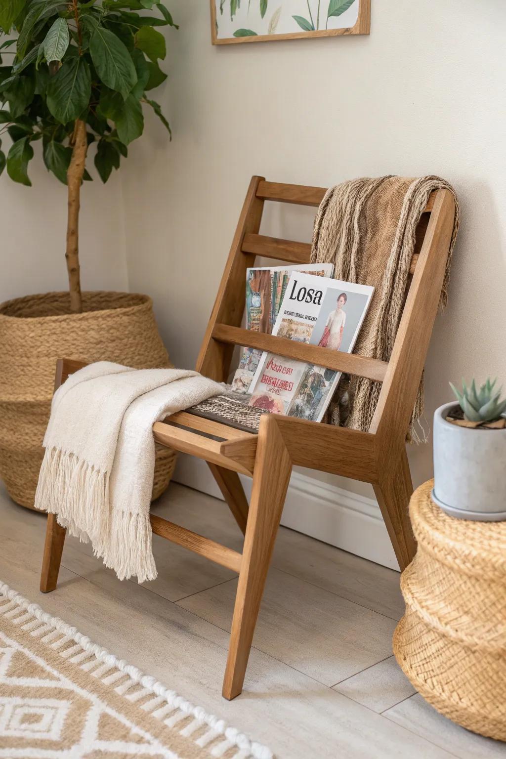 Transform your space with this chic and functional wooden magazine rack, perfect for adding style and order to your living room!