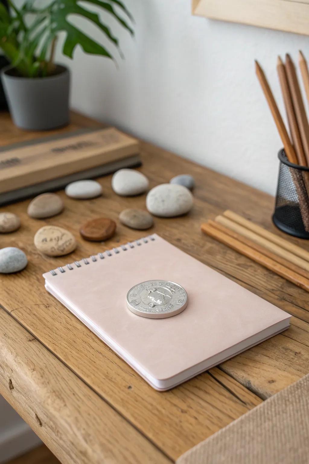 Embrace simplicity and craftsmanship with this elegant coin flip experiment setup, perfect for introducing young minds to the wonders of probability.
