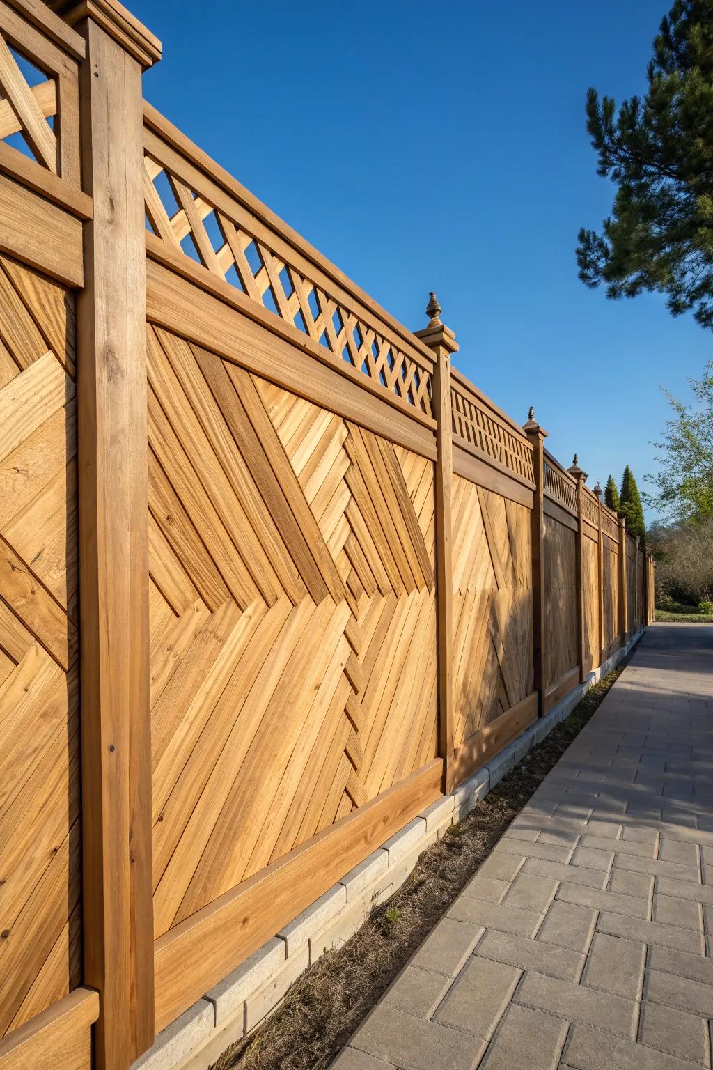 Elevate your outdoor space with a striking herringbone fence design that stands out with craftsmanship and style.