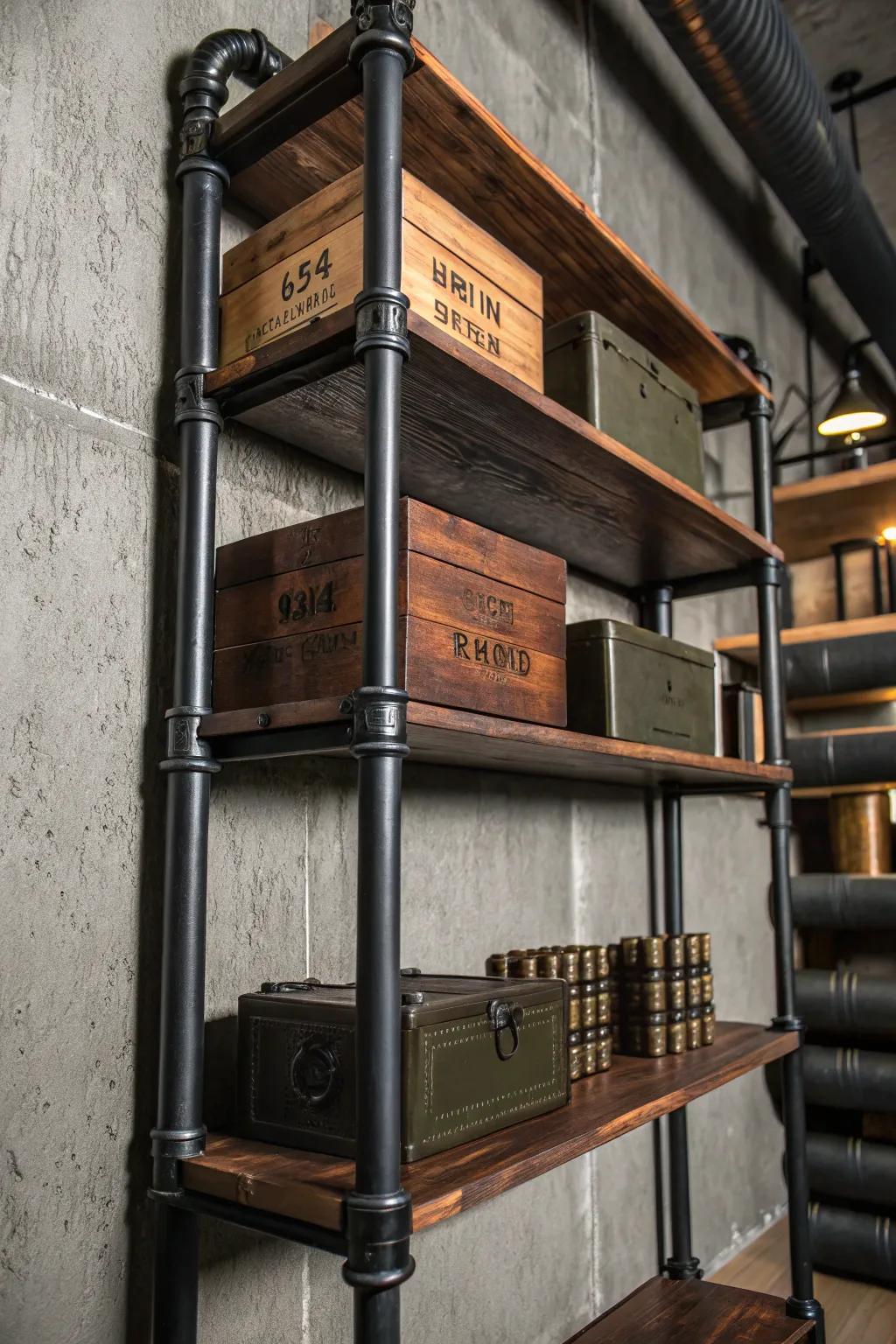 Elevate your storage: Industrial pipe shelving for a modern, rugged look.