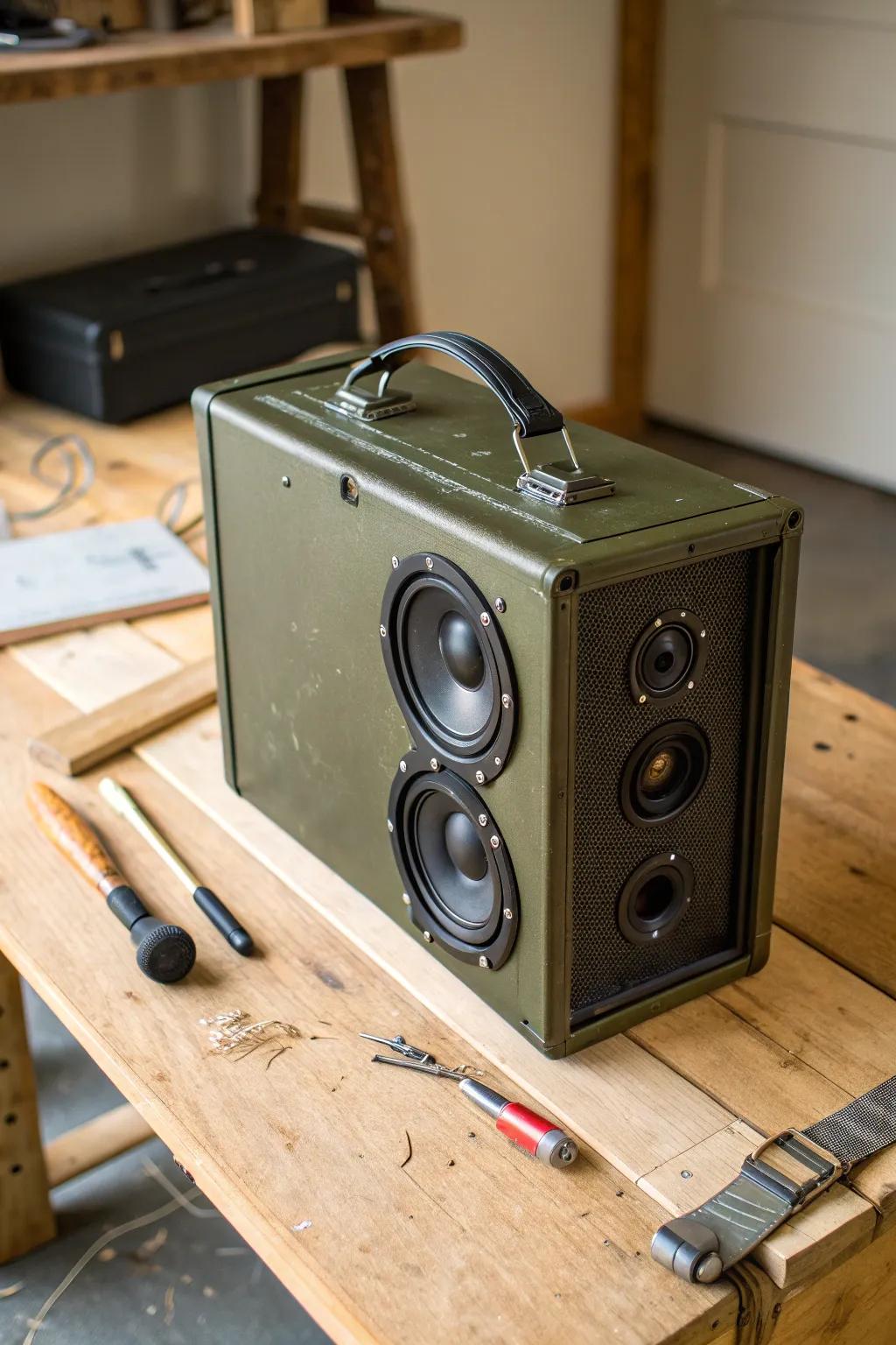 Turn up the volume with a unique portable speaker crafted from an ammo can—style meets sound!