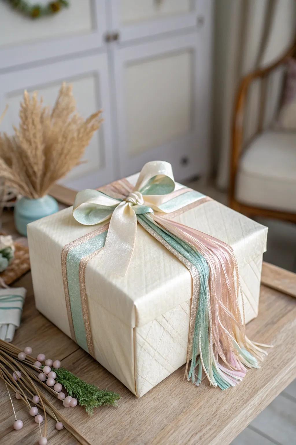 Elevate your baby shower gift with themed ribbon that complements the nursery's color palette, seamlessly blending Scandinavian minimalism and Boho charm.