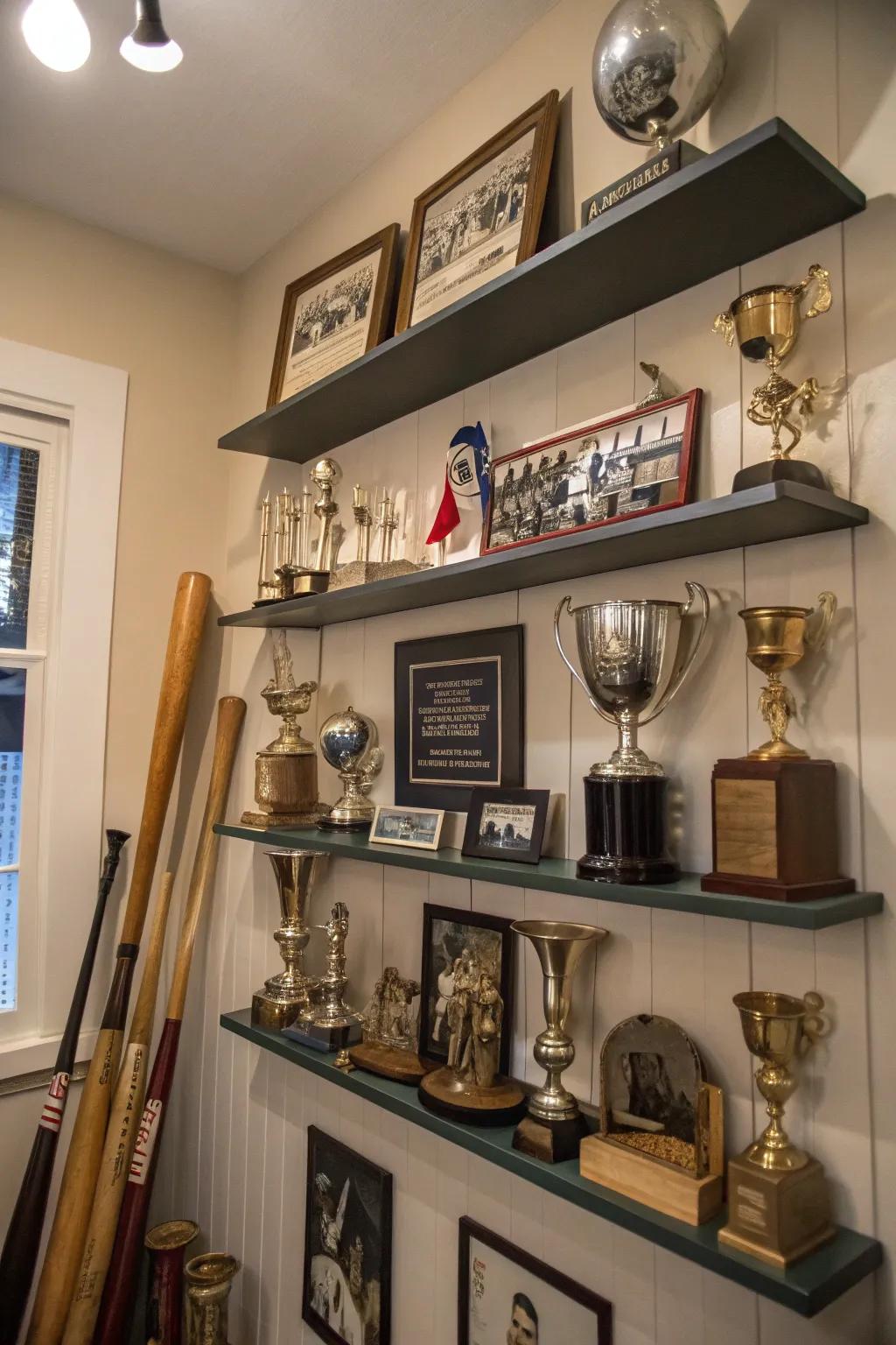 Floating shelves provide a stylish way to showcase prized possessions.