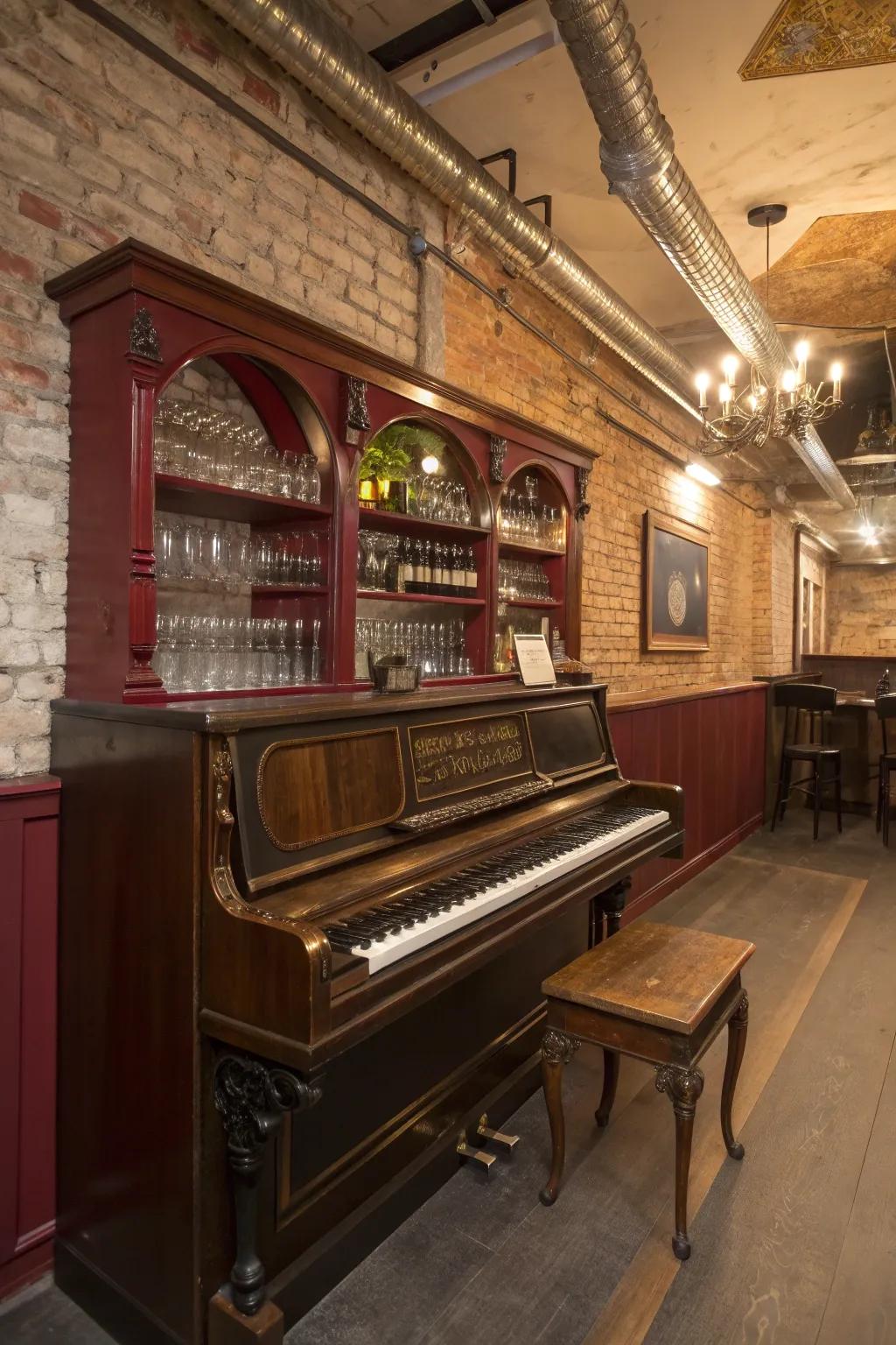 Transform your space with a repurposed piano bar – a masterpiece of craftsmanship and creativity!