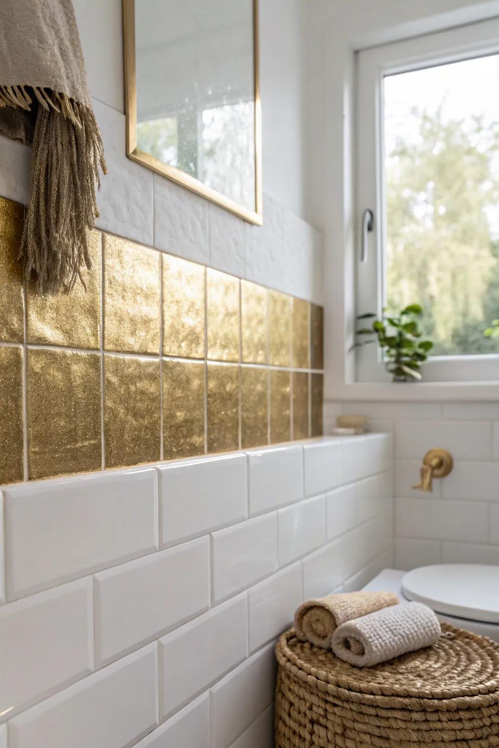 Add a touch of glamour to your bathroom with a simple metallic accent tile.
