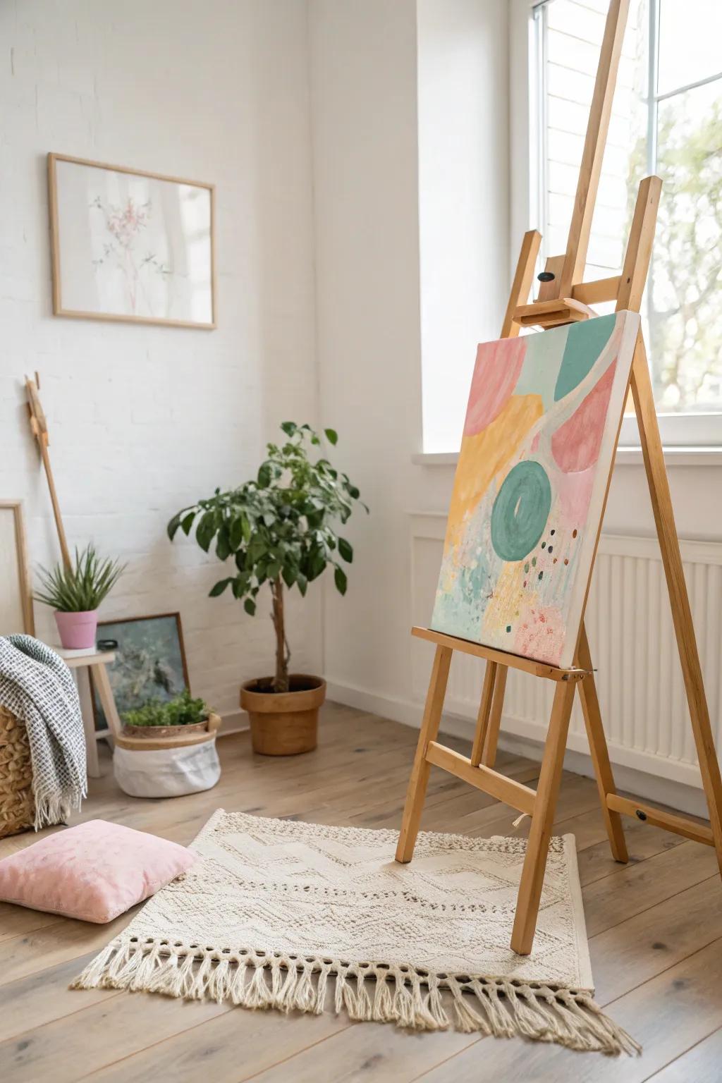 Unleash your creativity with playful abstract art in a minimalist setting.