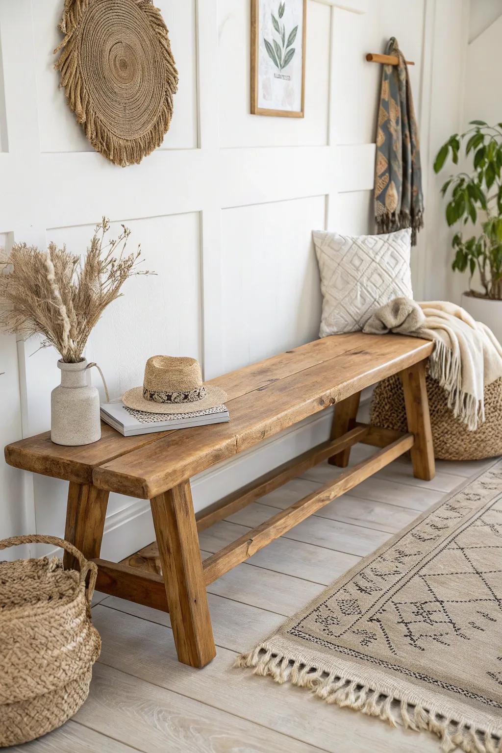 Celebrate rustic elegance with a clear-stained bench, highlighting the beauty of natural wood grain.