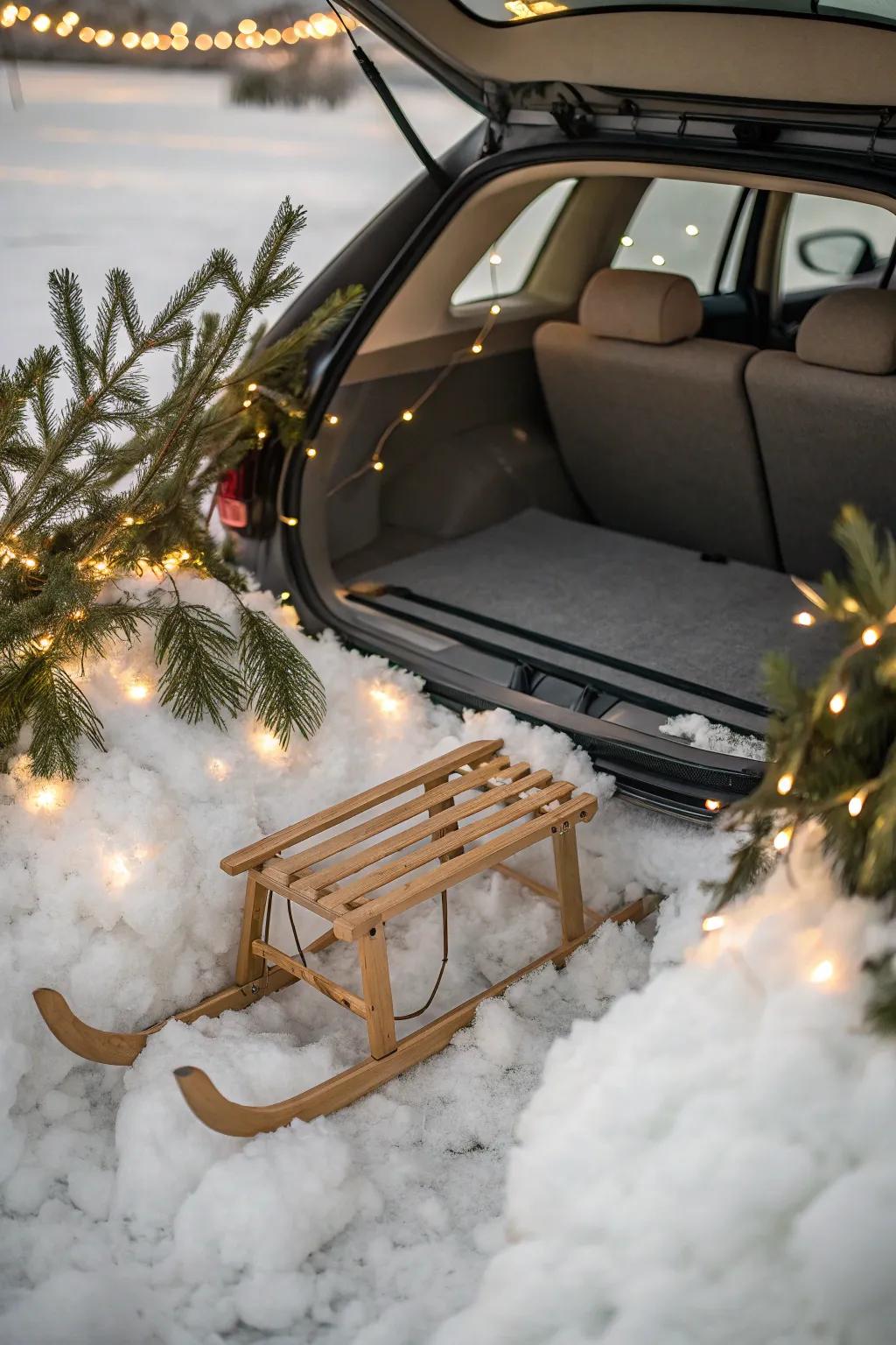 Step into a Winter Wonderland with this serene and stylish trunk display, perfect for a touch of magic this season!