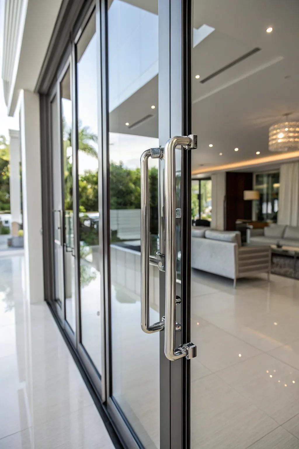 Sleek chrome handles add a polished touch to bifold doors.