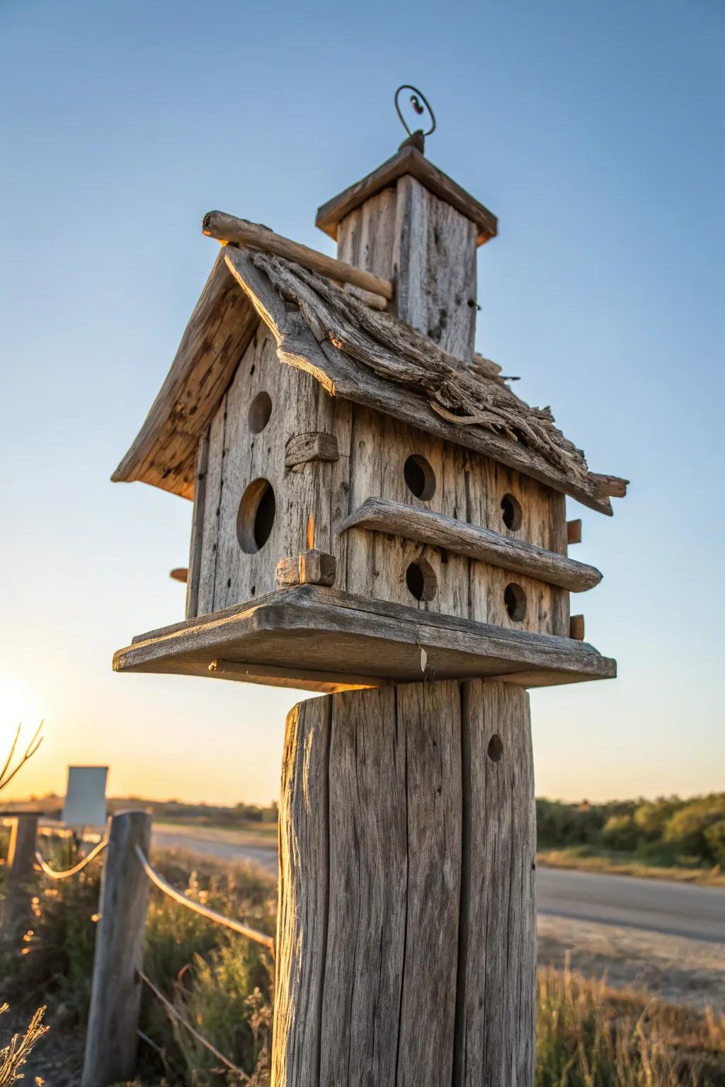 Bring the beach to your backyard with this handcrafted driftwood birdhouse.