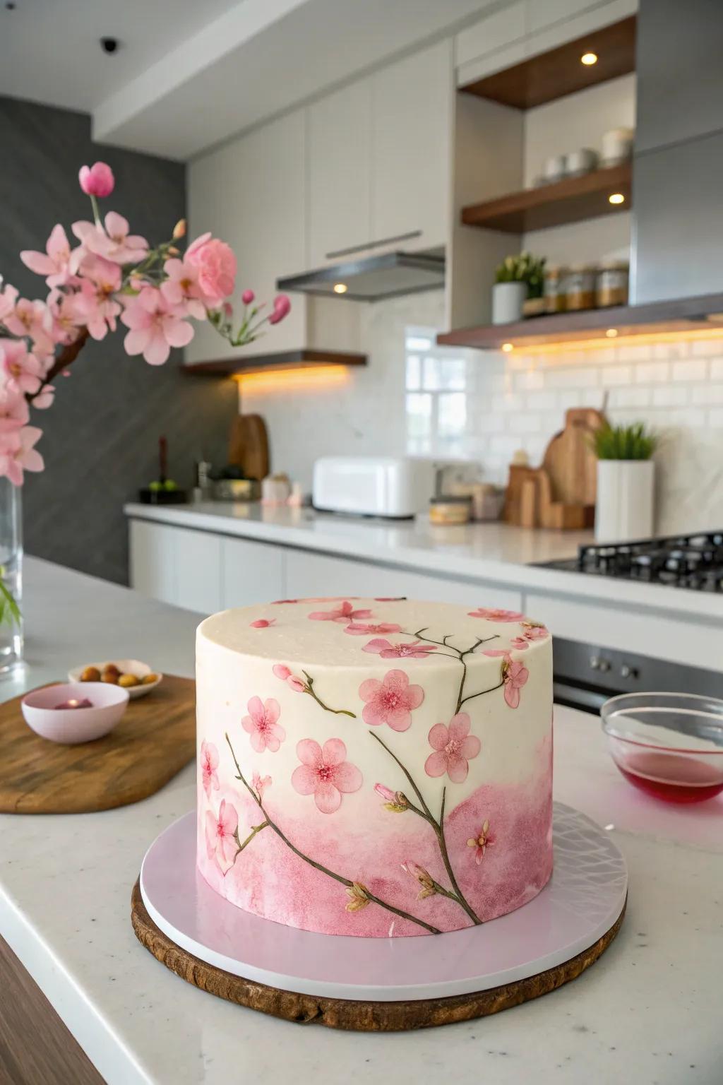 Whimsical watercolors create an enchanting effect on this cake.