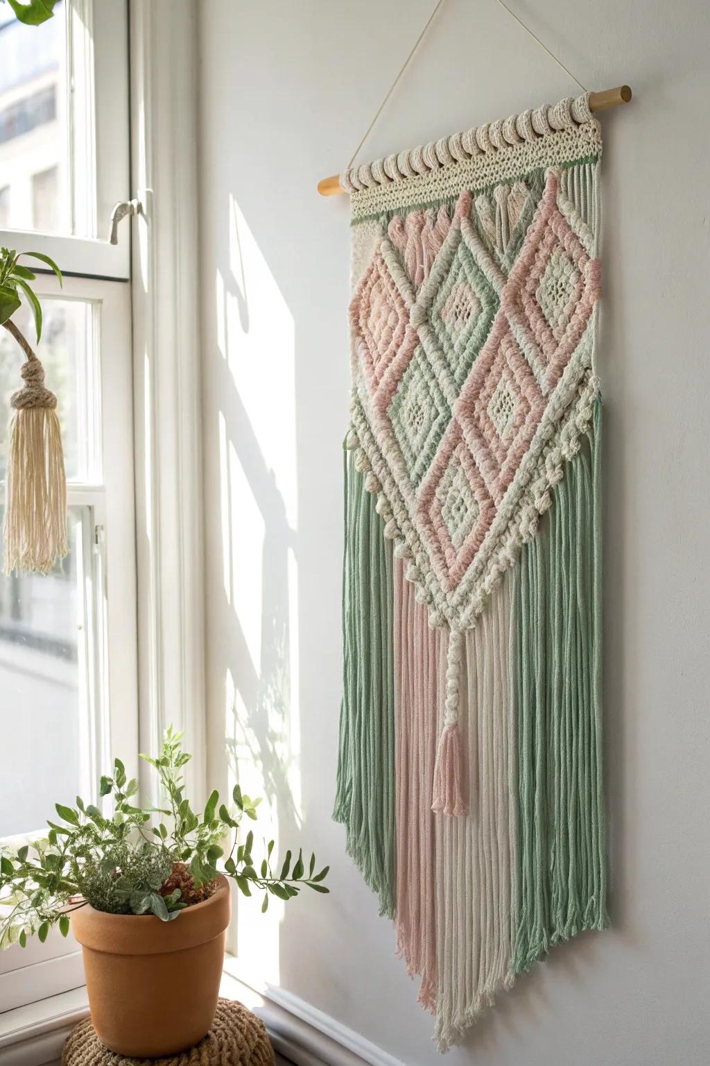 Add a touch of boho elegance with a handmade wall hanging that speaks volumes in simplicity and style.