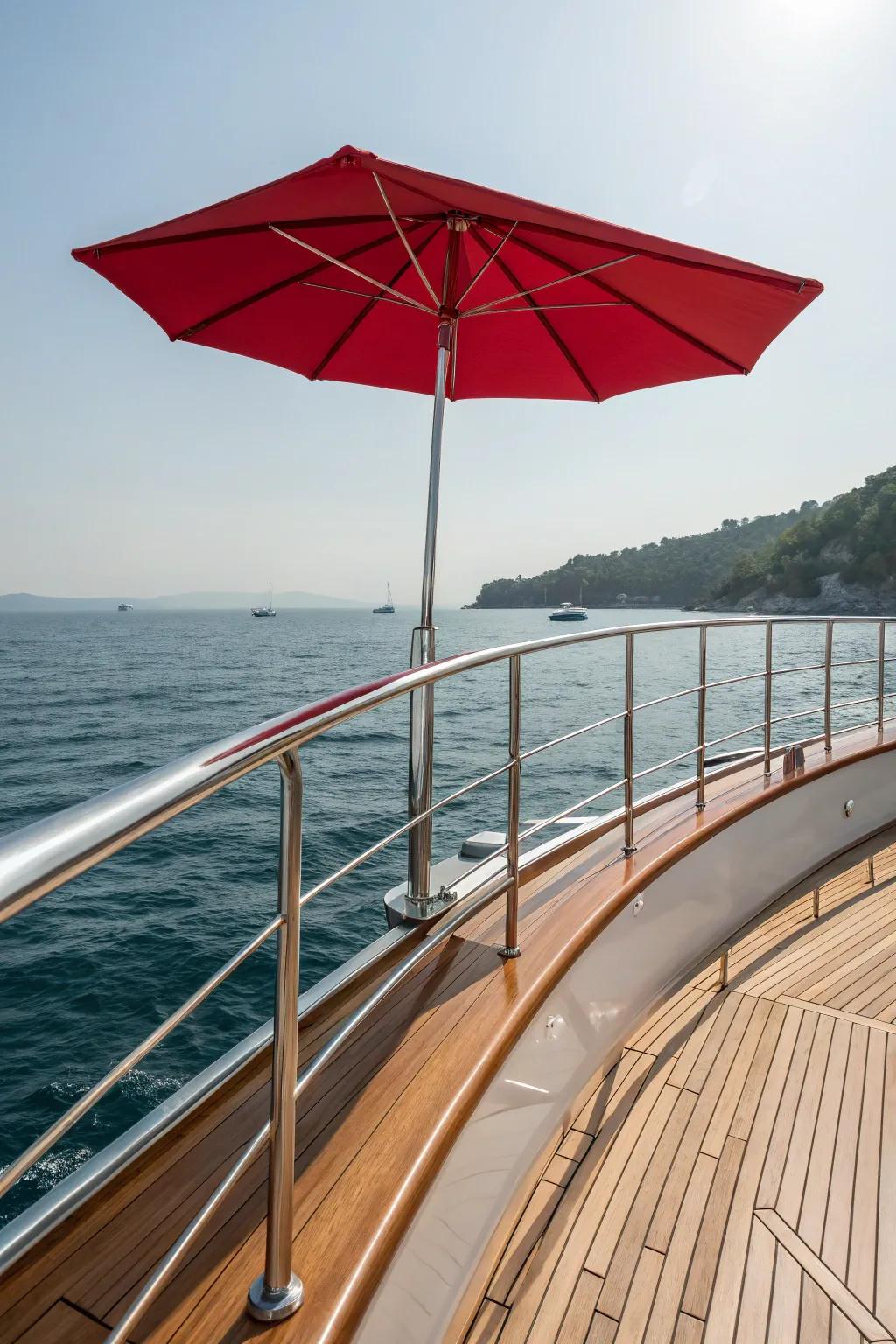Elevate your boating experience with a stylish rail-mounted umbrella.