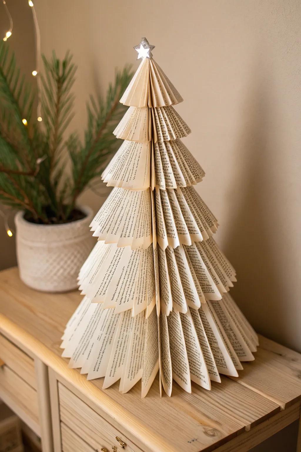 Add a touch of vintage charm to your holiday decor with this whimsical book page tree.
