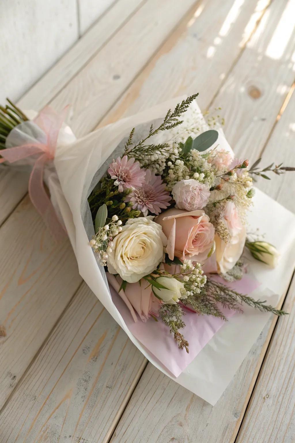 Elevate your bouquet with the subtle elegance of wax paper wrapping.