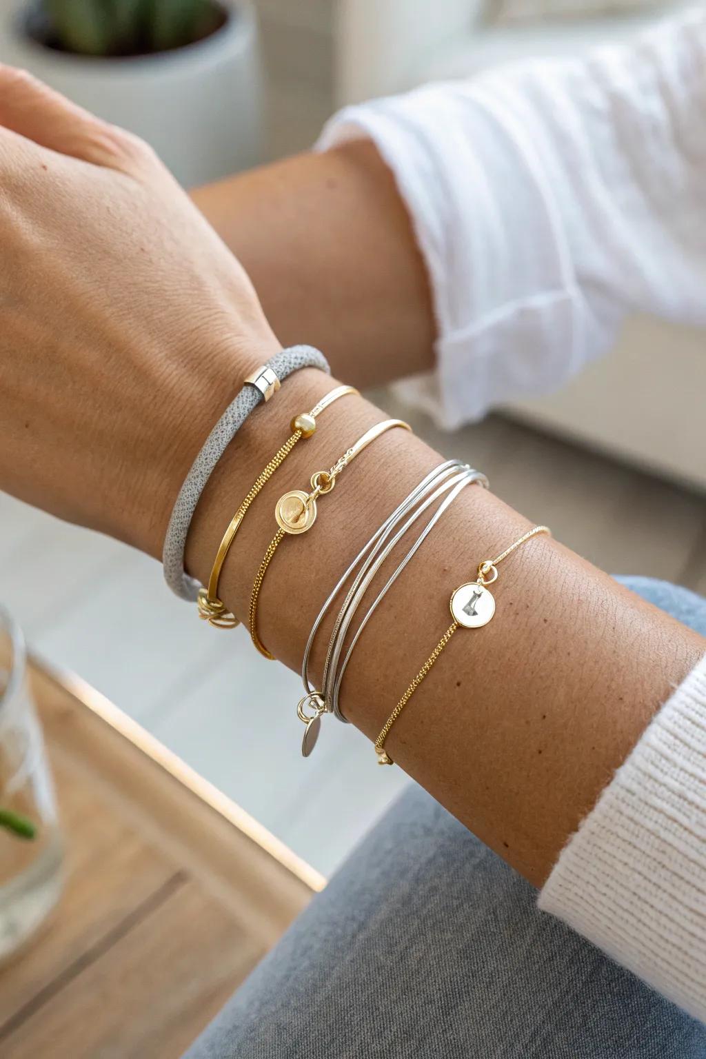 Embrace the beauty of symmetry with perfectly balanced bracelet stacks.