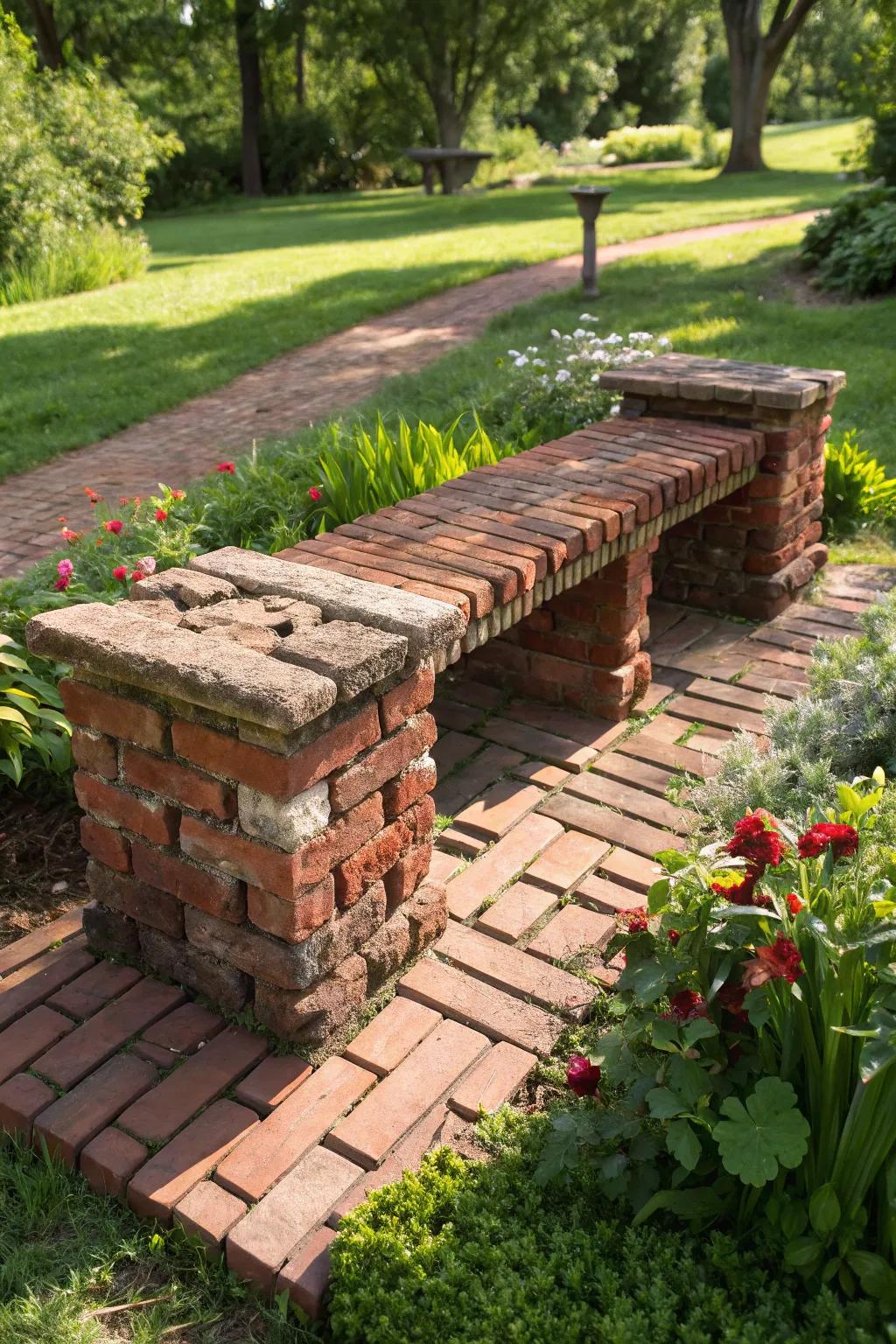 Start your day with a touch of craftsmanship. This brick bench is your perfect morning retreat.