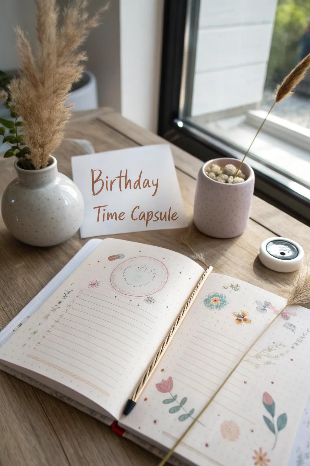 Capture your year in style with a Birthday Time Capsule page in your bullet journal. Reflect, dream, and set intentions with elegance and grace.