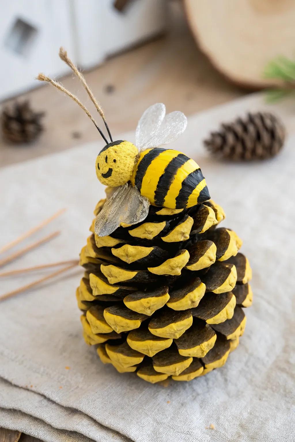 Crafted with nature's touch: A minimalist pine cone bee that brings a buzz of creativity.