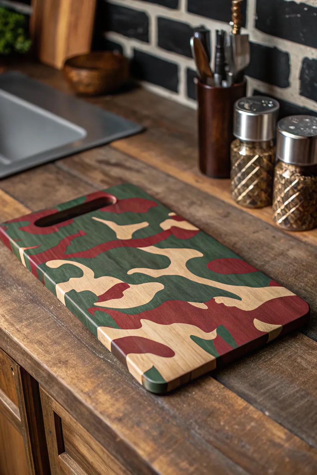 Elevate your kitchen's style with bold camo accents that showcase craftsmanship.