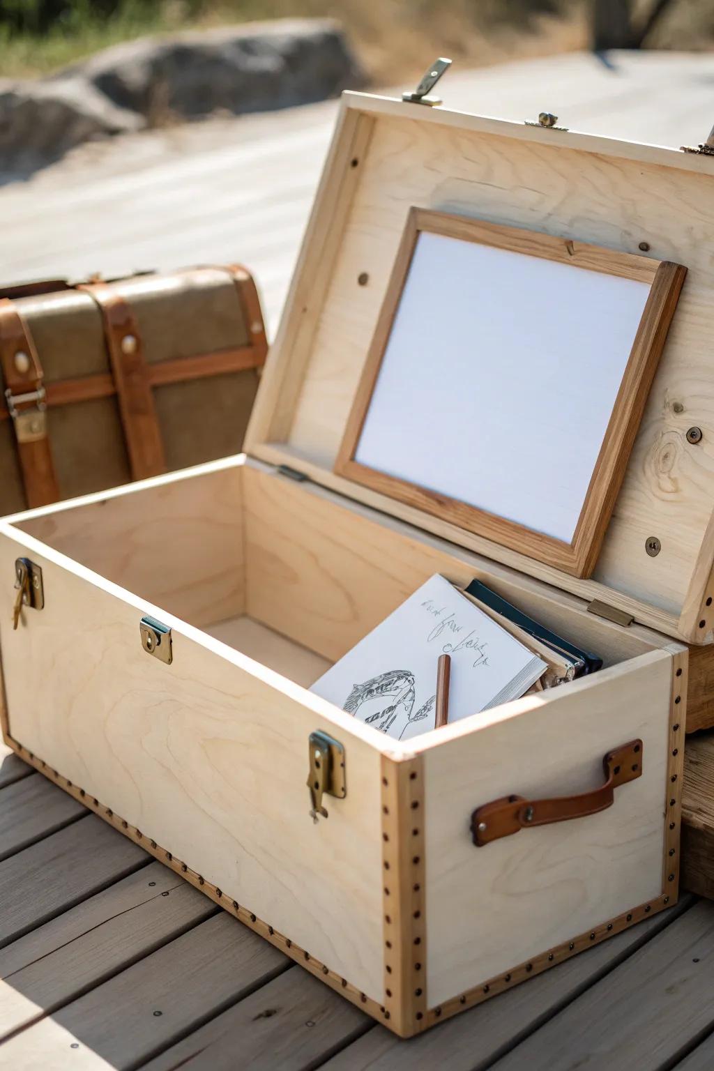 Elevate your camp trunk with a charming mini whiteboard for notes and doodles. Perfect for staying organized in style!