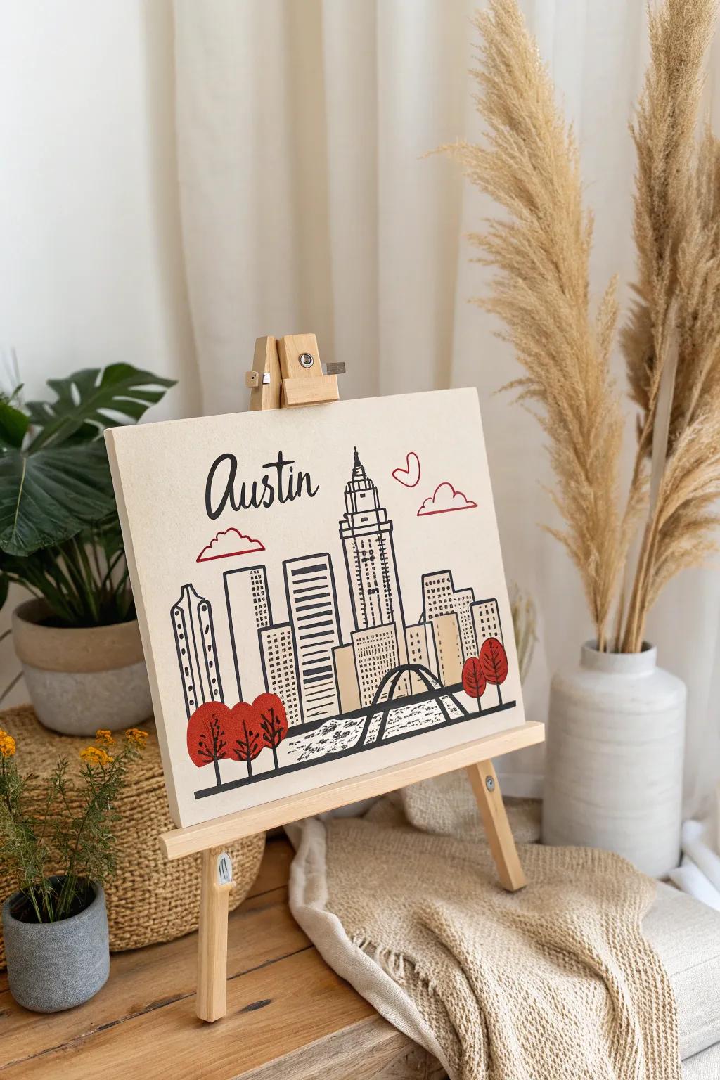 Capture the vibrant energy of Austin with this minimalist city skyline canvas. Perfect for adding a touch of urban sophistication to your space.