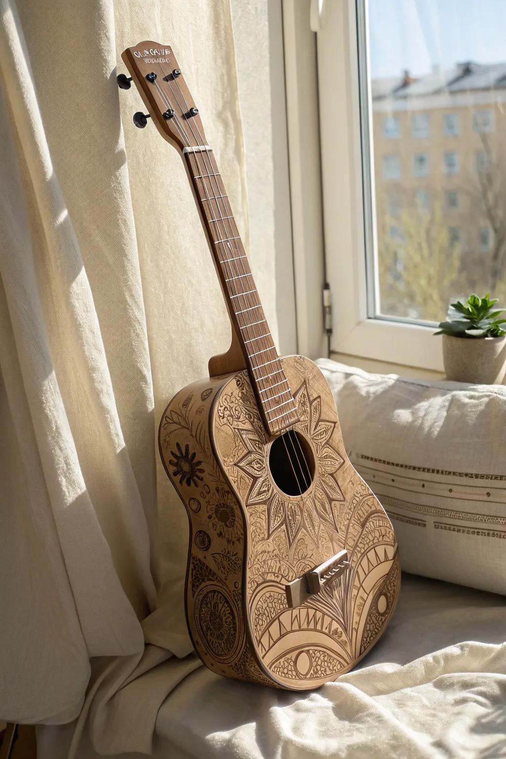 Transform creativity into music with this charming cardboard guitar, where art meets sound.