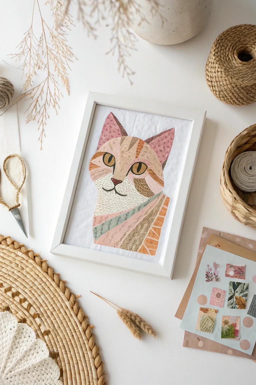 Embrace the art of simplicity with a playful cat collage, where creativity meets craftsmanship in a Scandinavian boho style.