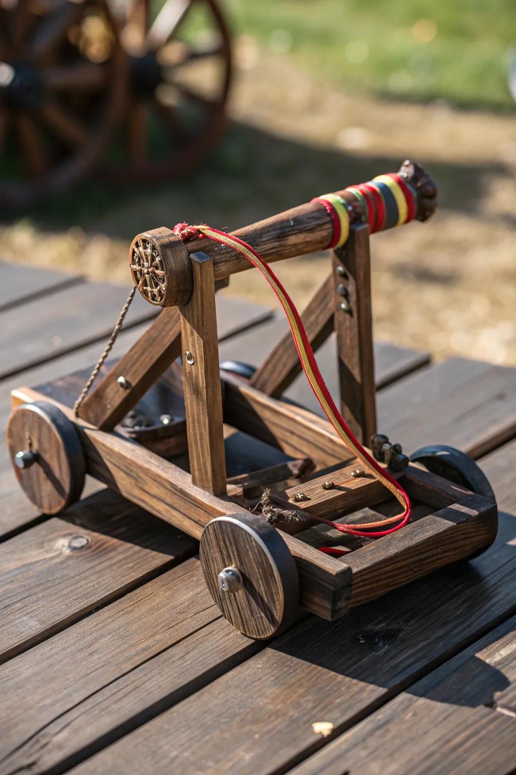 Unleash potential energy with this bold elastic band arm catapult design.