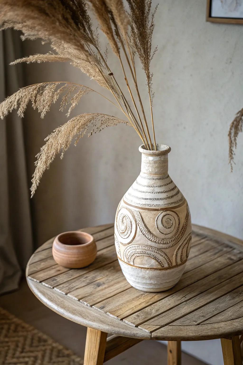 Embrace the art of simplicity with a coil method vase, where each coil weaves its own tale. Perfect for adding a touch of rustic elegance to your space.
