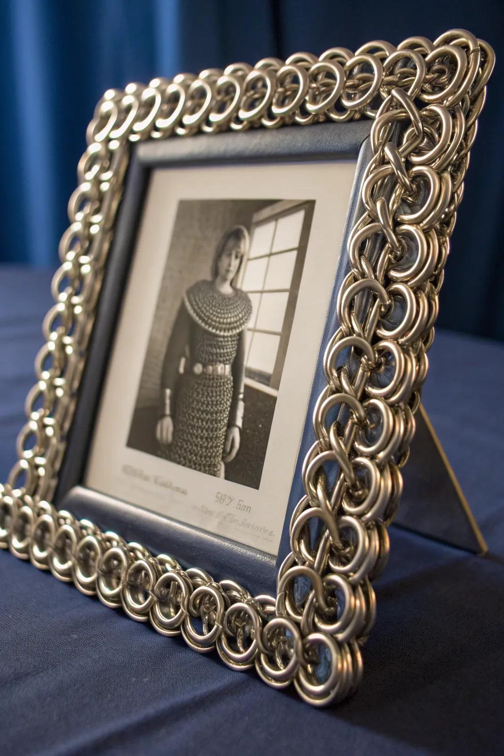 Elevate your decor with a bold chainmail picture frame, where craftsmanship meets modern elegance.