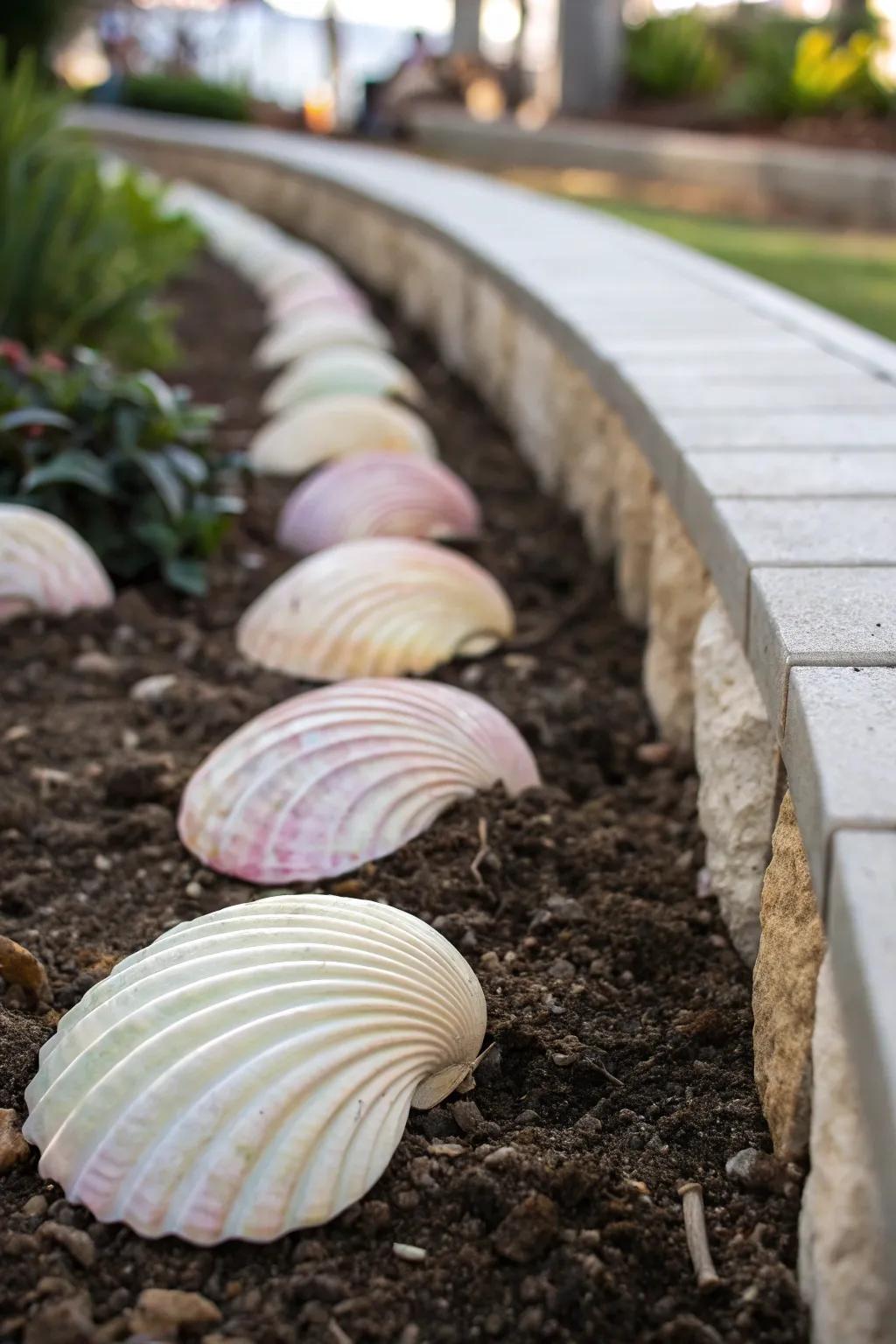 Transform your garden into a coastal retreat with charming seashell edging.
