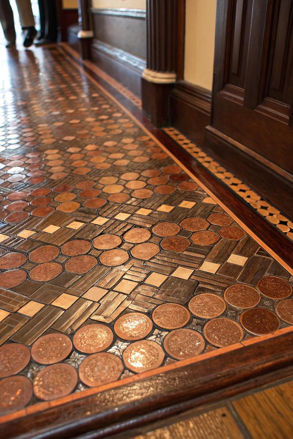 Transform spare change into a stunning floor masterpiece—where creativity meets thriftiness!