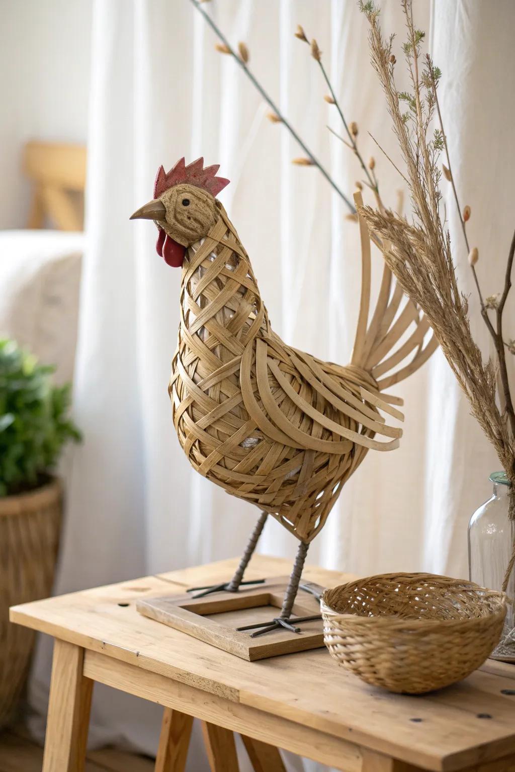 Transform recycled treasures into charming chicken art! Embrace sustainability and creativity with this minimalist masterpiece.
