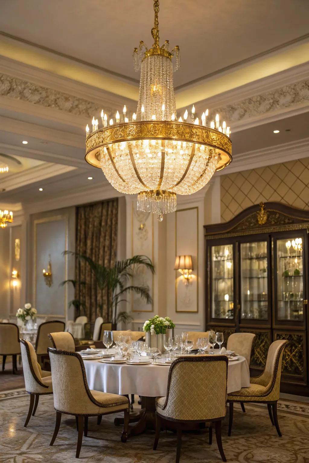 Gold accents bring a luxurious feel to chandelier decorations.