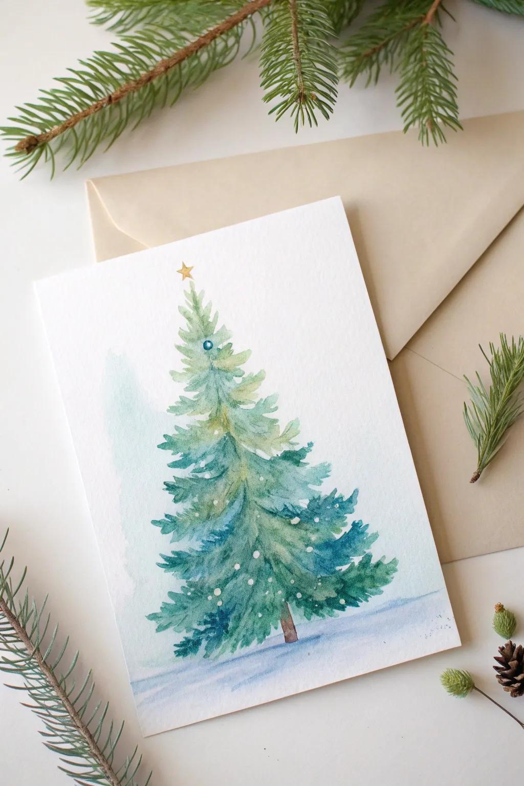 Discover the magic of simplicity with our watercolor Christmas tree cards — where artistry meets minimalist charm.