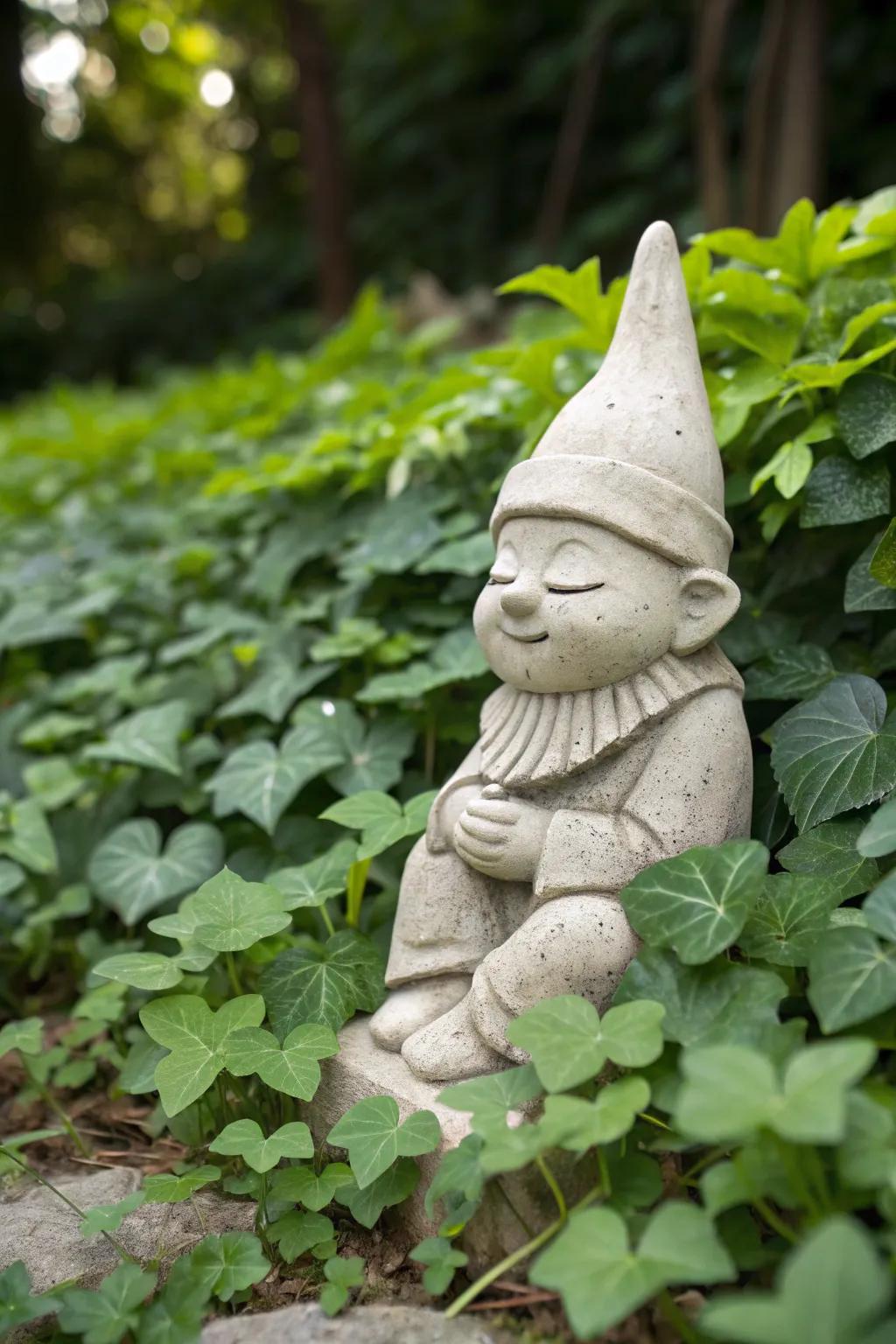 Add a whimsical touch to your garden with this charming clay gnome, where minimalist design meets natural beauty.