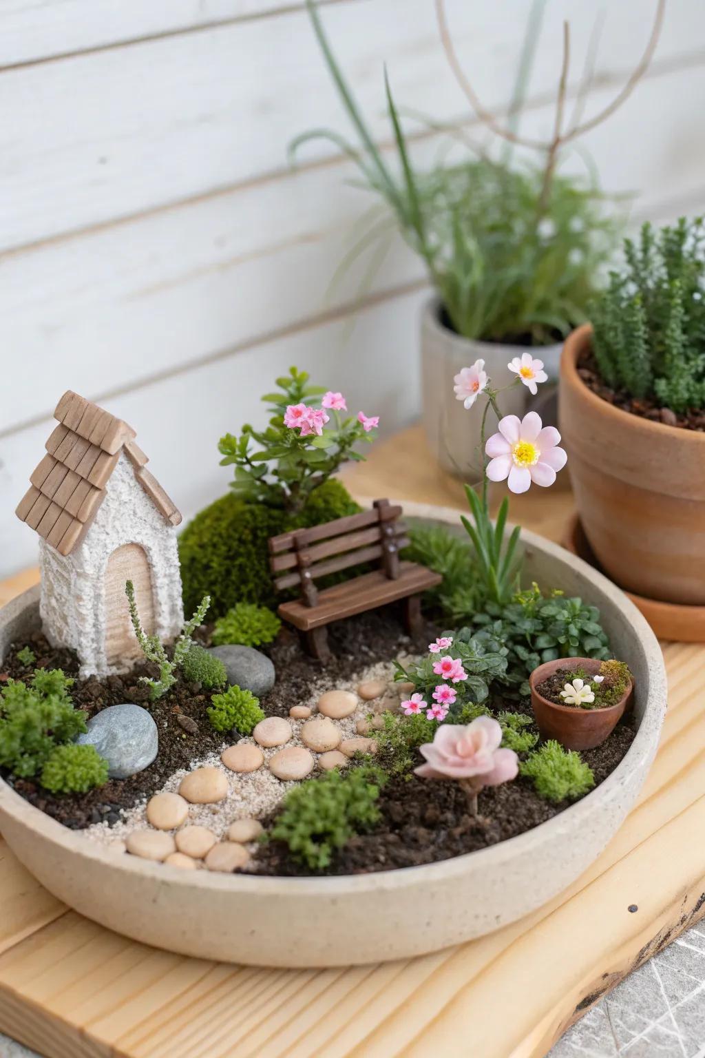 Bring a touch of whimsy to your home with a handcrafted miniature clay garden scene.