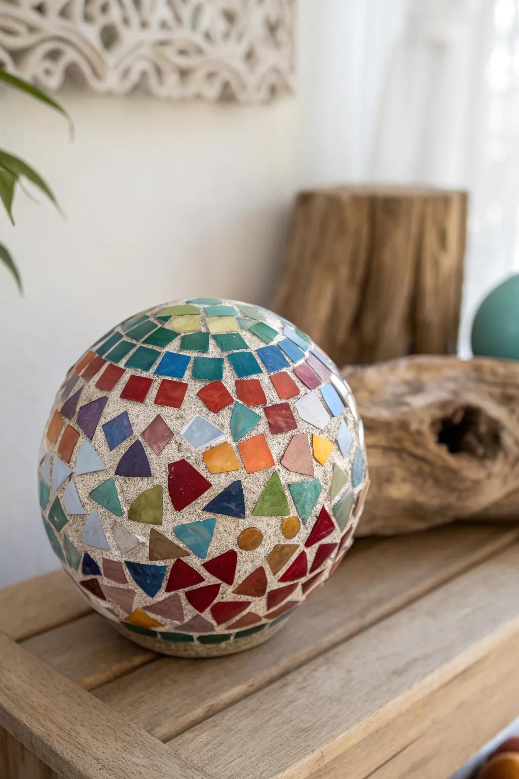 Illuminate your space with a burst of color through stunning mosaic spheres.