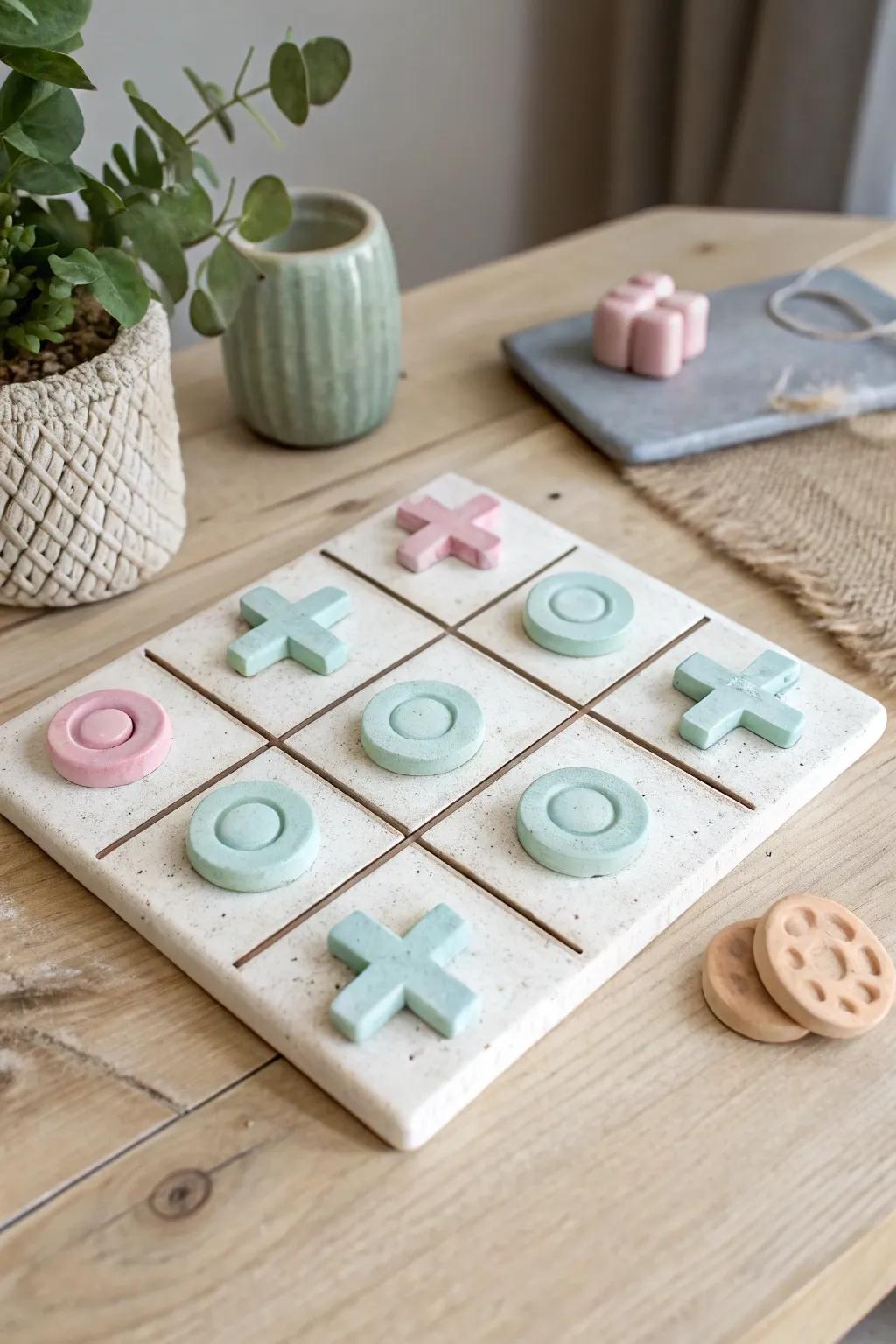 Embrace the art of play with this abstract clay tic tac toe board, where simplicity meets creativity.
