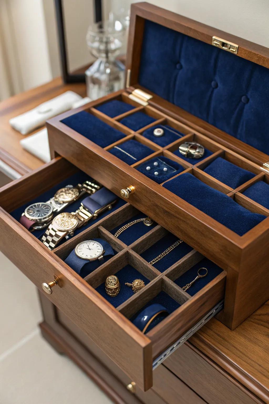 Transform your wardrobe with a bespoke jewelry drawer—where elegance meets organization.