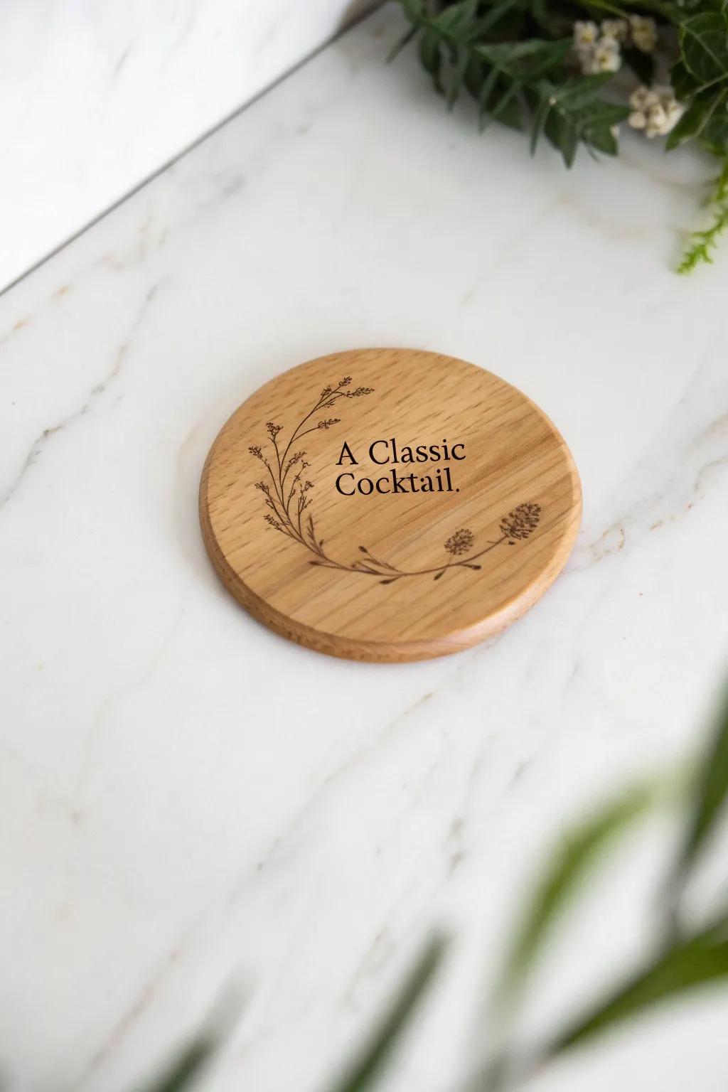 Add a personal touch to your dinner parties with engraved recipe coasters, where simplicity meets natural beauty.