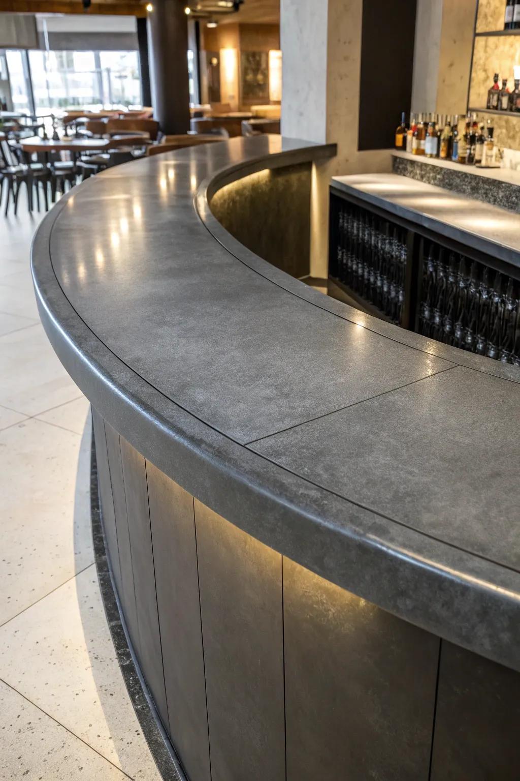 Elevate your space with the timeless elegance of a curved concrete bar top.