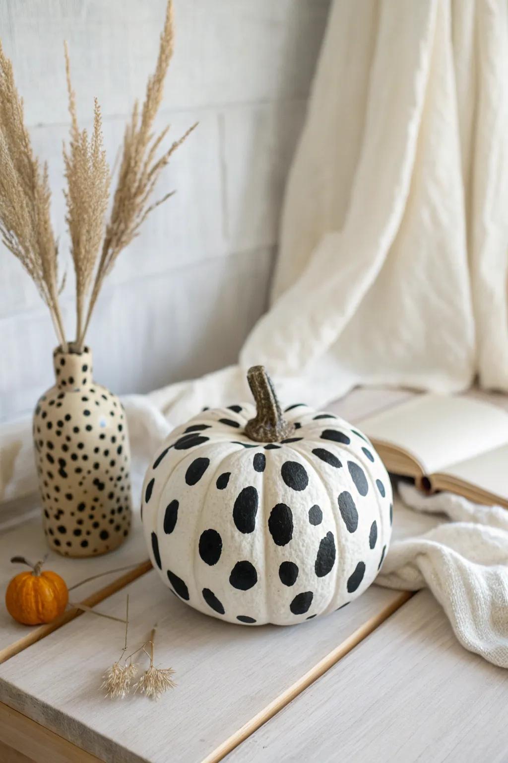 Add a modern twist to your autumn decor with funky cow-patterned pumpkins!