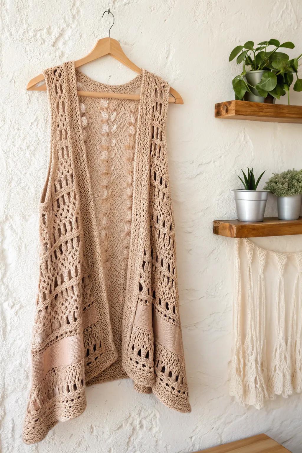 Embrace Asymmetrical Allure: Elevate your style with this uniquely crafted crochet vest, blending minimalist design with boho charm.