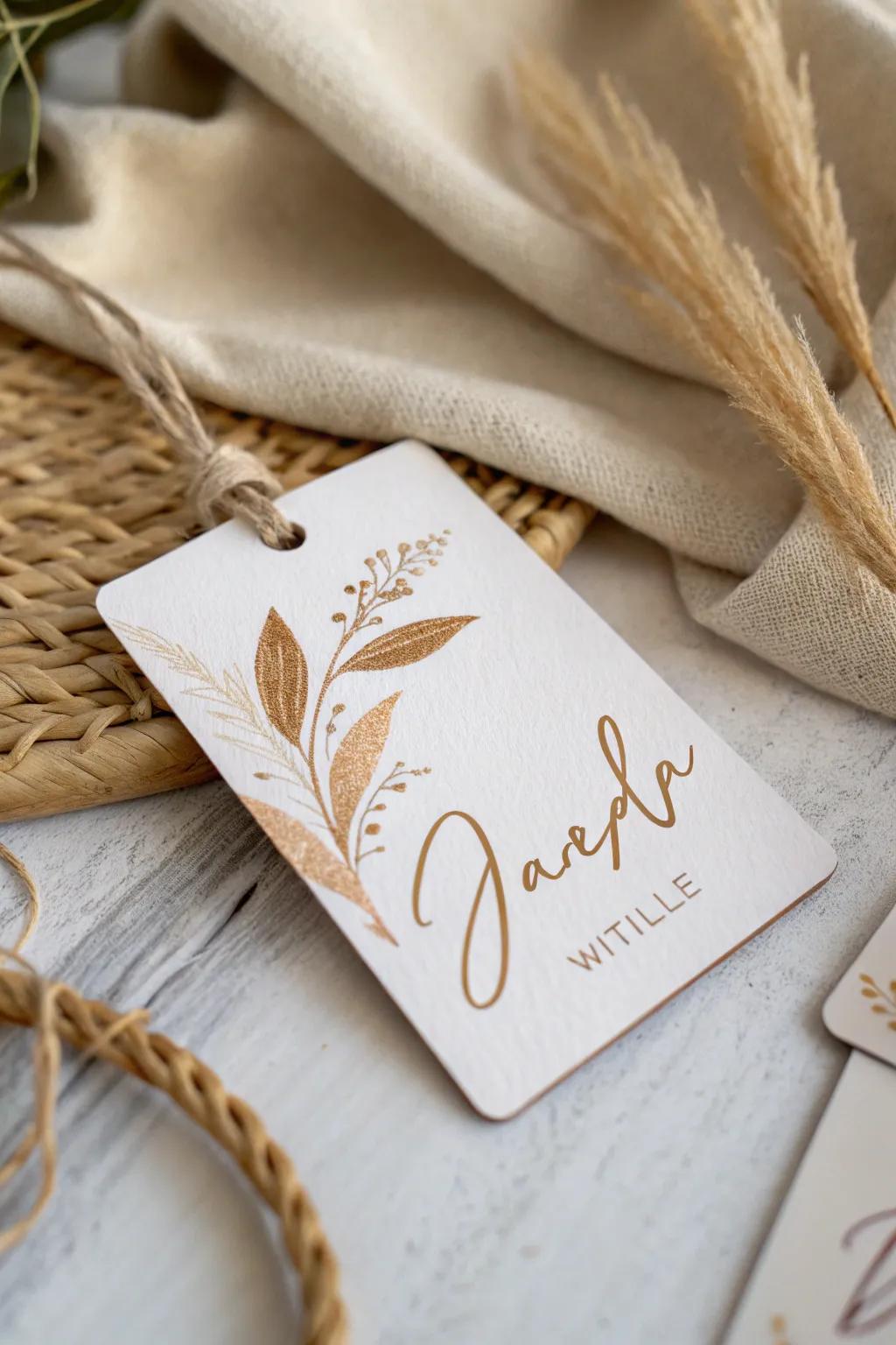Elevate your name tags with a touch of luxury using metallic accents. Discover the beauty of simplicity with a hint of shine.