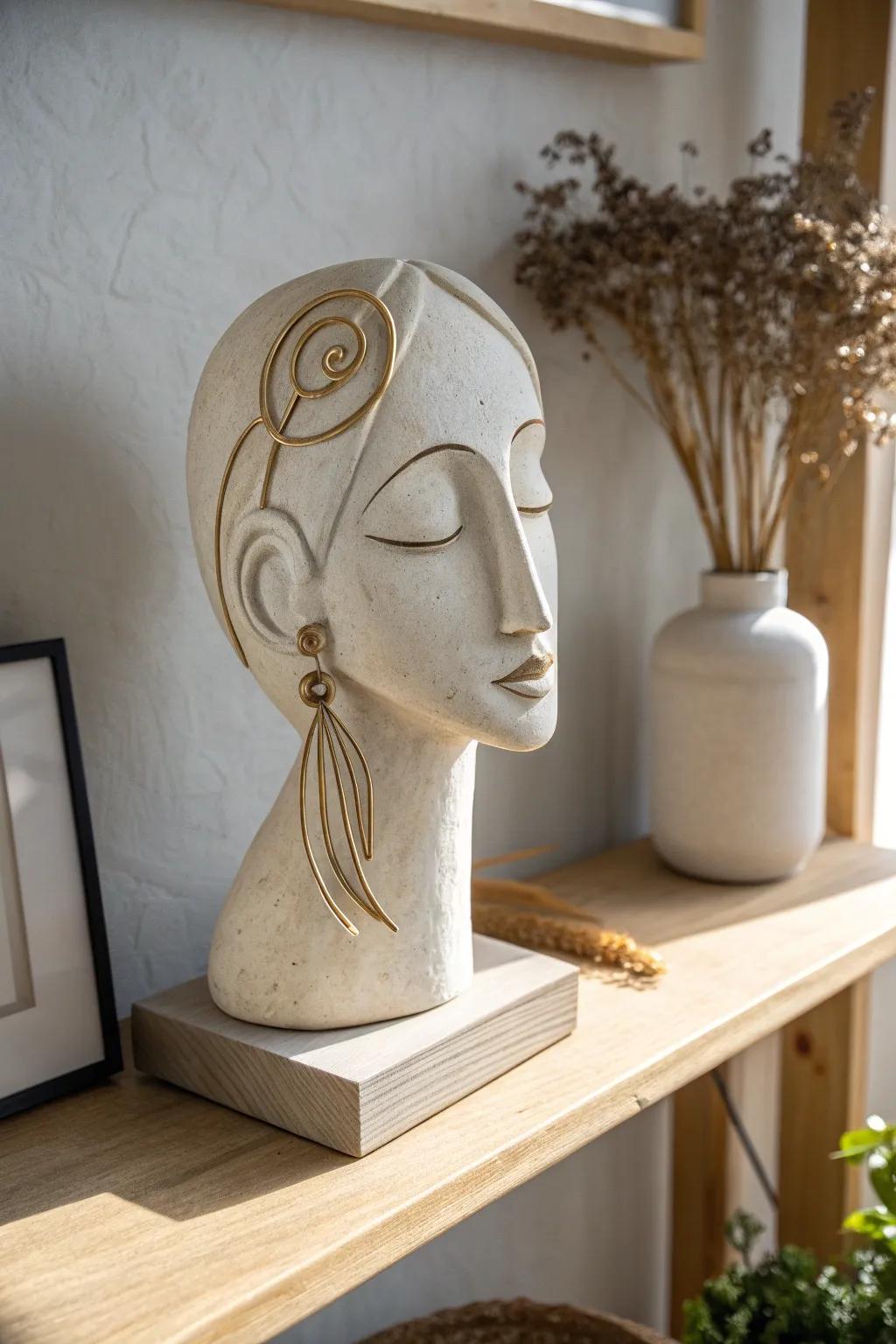 Embrace modern elegance with abstract face sculptures, where clay and wire meet minimalism.