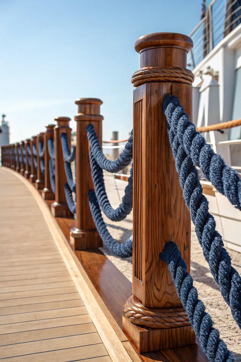 Elevate your outdoor space with a bold rope and wood divider, blending nautical charm with expert craftsmanship.