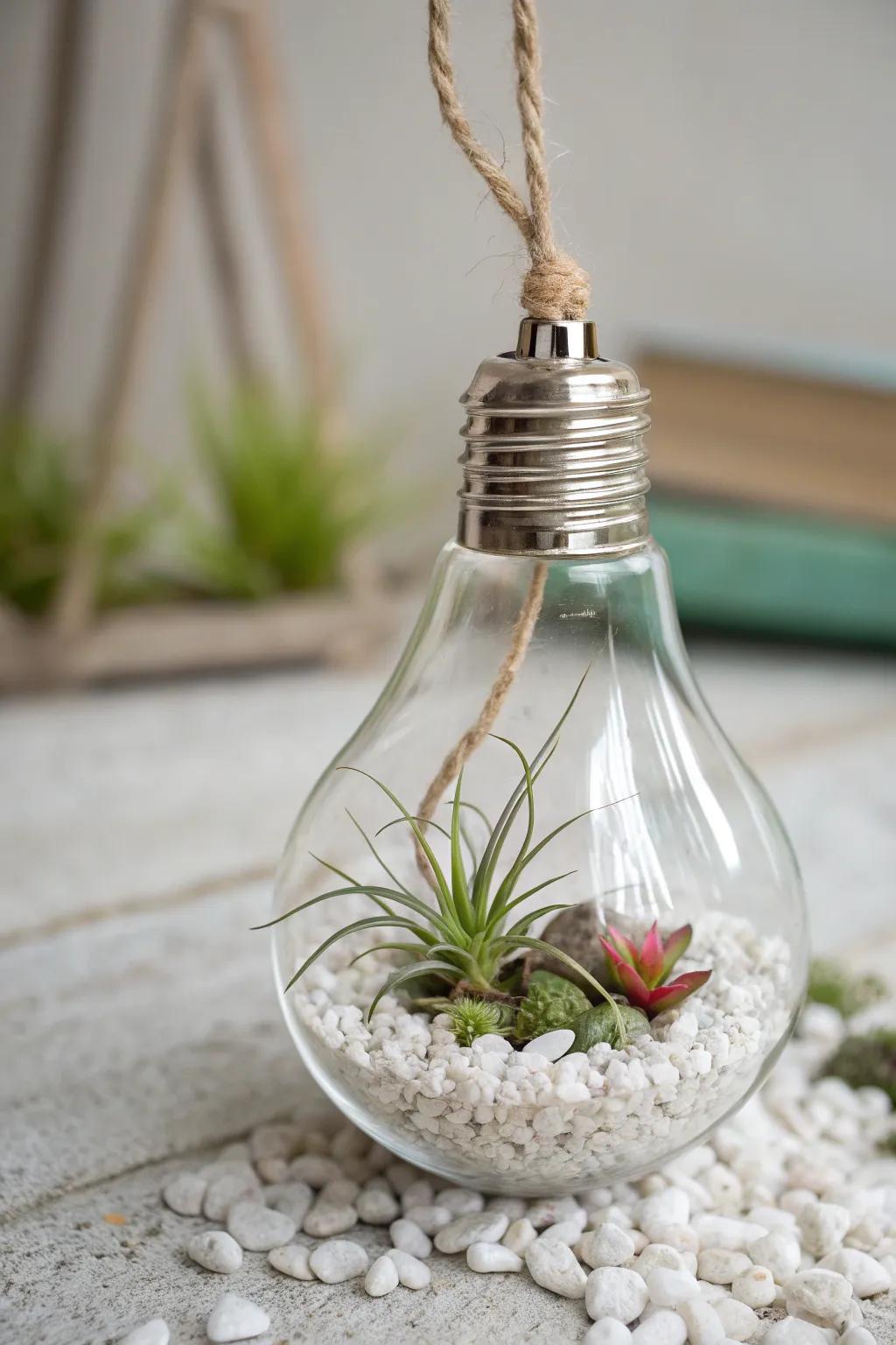 Brighten up your space with this charming DIY lightbulb terrarium, where simplicity meets natural beauty.