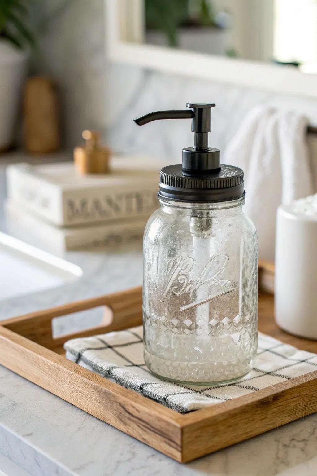 Elevate your bathroom with a chic DIY soap dispenser, blending farmhouse charm with minimalist elegance.
